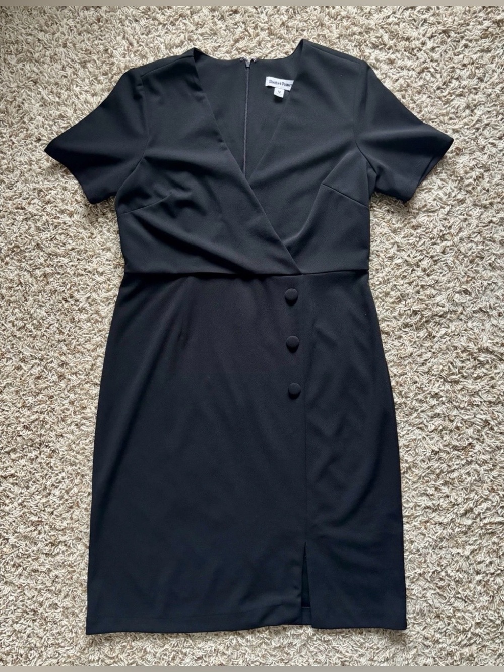 Shelby & Palmer Black Short-Sleeve Wrap Front Dress with Button Detail Size 12